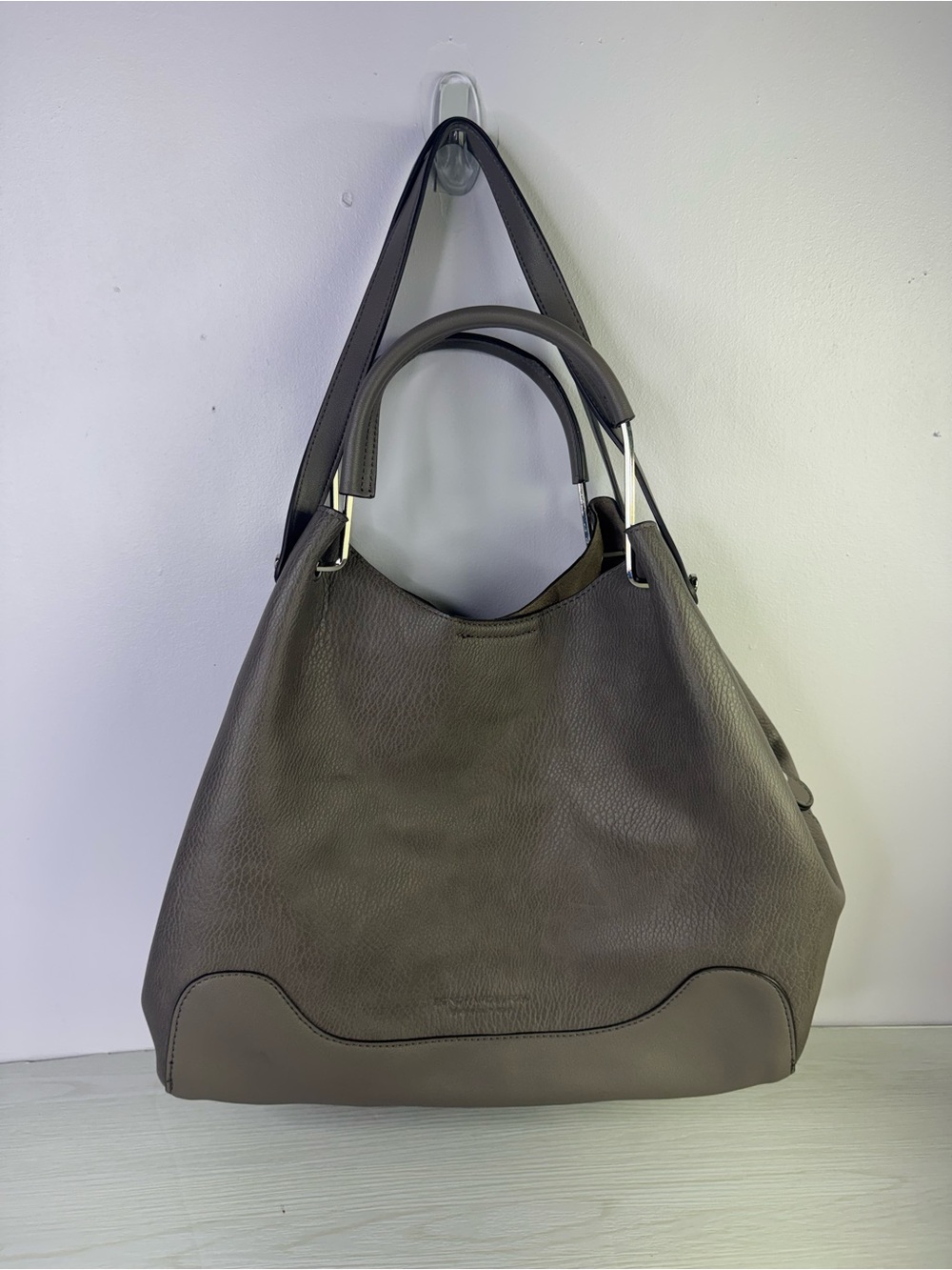 Sondra Roberts Squared Vegan Leather Tote Satchel taupe Shoulder Bag Purse